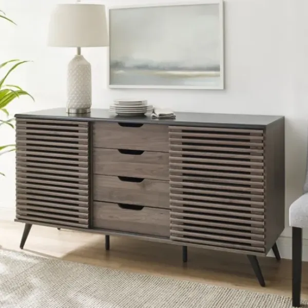 Cabinets & Sideboards-Kirkland's Home Slate Slatted 4-Drawer Cabinet Gray