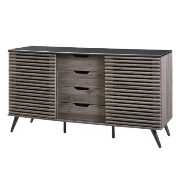 Cabinets & Sideboards-Kirkland's Home Slate Slatted 4-Drawer Cabinet Gray