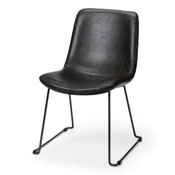 Dining Chairs-Kirkland's Home Slate Vegan Leather Bucket Dining Chairs, Set Of 2 Black