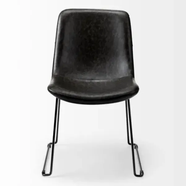 Dining Chairs-Kirkland's Home Slate Vegan Leather Bucket Dining Chairs, Set Of 2 Black