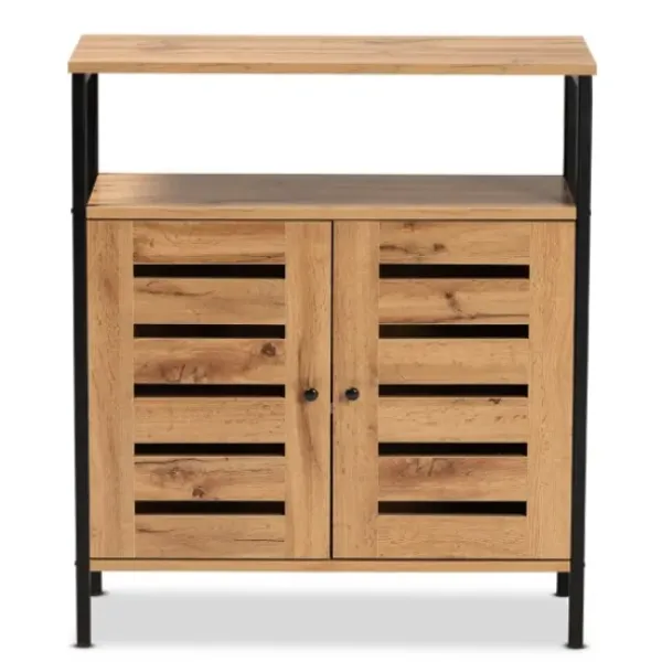 Entryway Furniture-Kirkland's Home Slatted Oak Wood Cabinet
