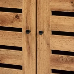Entryway Furniture-Kirkland's Home Slatted Oak Wood Cabinet