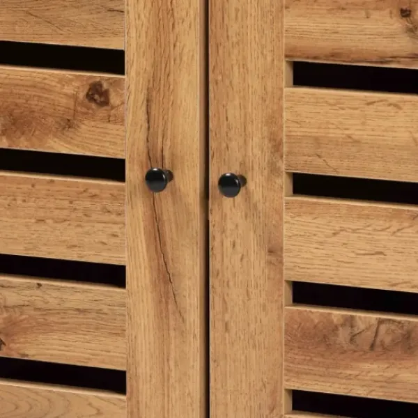 Entryway Furniture-Kirkland's Home Slatted Oak Wood Cabinet