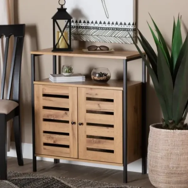 Entryway Furniture-Kirkland's Home Slatted Oak Wood Cabinet