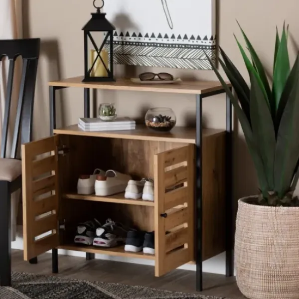Entryway Furniture-Kirkland's Home Slatted Oak Wood Cabinet