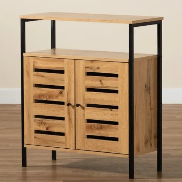 Entryway Furniture-Kirkland's Home Slatted Oak Wood Cabinet