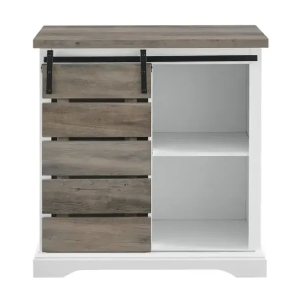 Cabinets & Sideboards-Kirkland's Home Slatted Sliding Barn Door White And Cabinet Gray