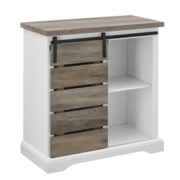 Cabinets & Sideboards-Kirkland's Home Slatted Sliding Barn Door White And Cabinet Gray