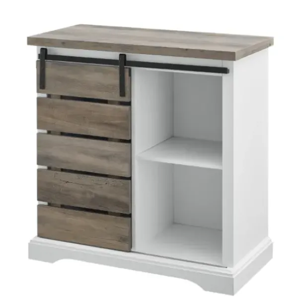 Cabinets & Sideboards-Kirkland's Home Slatted Sliding Barn Door White And Cabinet Gray