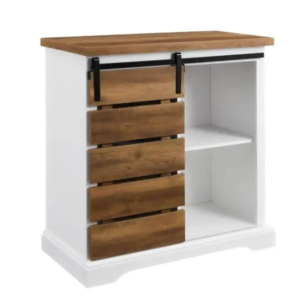 Cabinets & Sideboards-Kirkland's Home Slatted Sliding Barn Door White And Oak Cabinet Brown