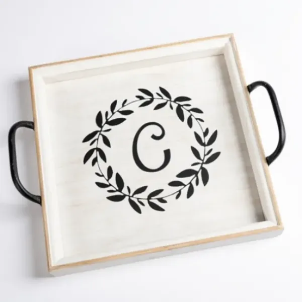 Decorative Trays-Kirkland's Home Slatted Wood & Metal Handles Tray Gray