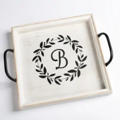 Decorative Trays-Kirkland's Home Slatted Wood & Metal Handles Tray White