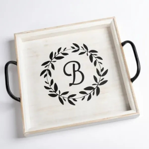 Decorative Trays-Kirkland's Home Slatted Wood & Metal Handles Tray White