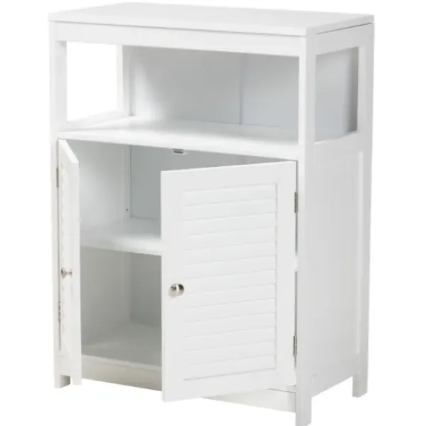 Bathroom Furniture-Kirkland's Home Slatted Wood Bathroom Cabinet White