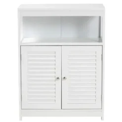 Bathroom Furniture-Kirkland's Home Slatted Wood Bathroom Cabinet White