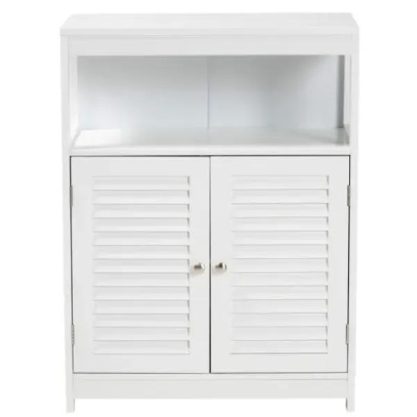 Bathroom Furniture-Kirkland's Home Slatted Wood Bathroom Cabinet White
