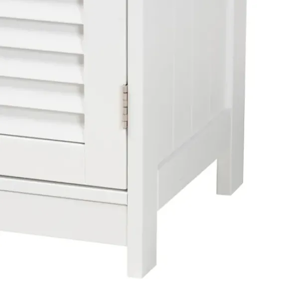 Bathroom Furniture-Kirkland's Home Slatted Wood Bathroom Cabinet White