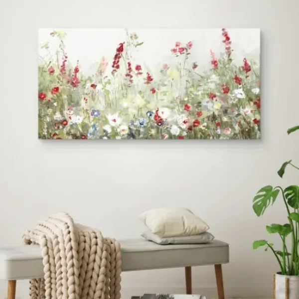 Canvas Art-Kirkland's Home Sleepy Spring Meadow Canvas Art Print Green/White/Red