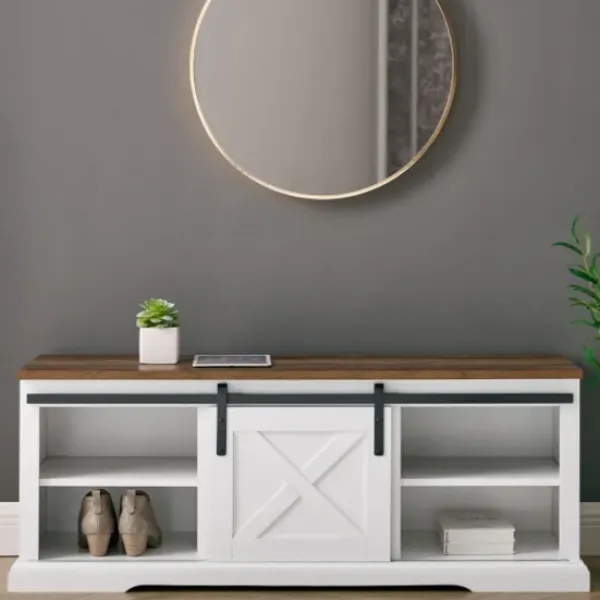 Entryway Furniture-Kirkland's Home Sliding Barn Door Bench White