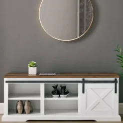 Entryway Furniture-Kirkland's Home Sliding Barn Door Bench White