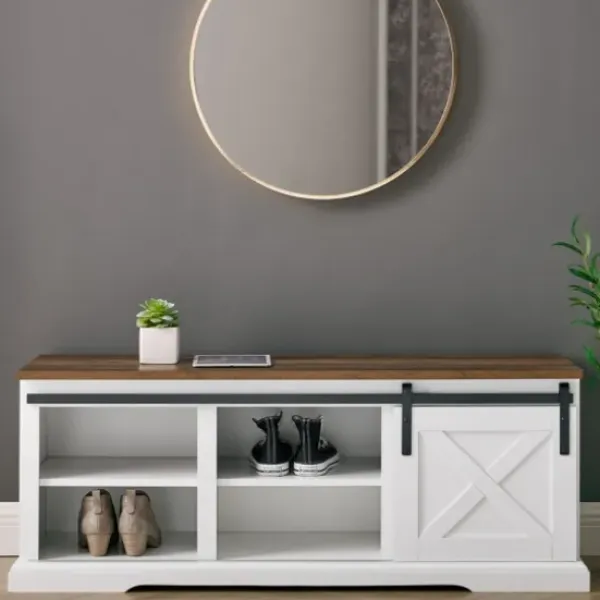 Entryway Furniture-Kirkland's Home Sliding Barn Door Bench White