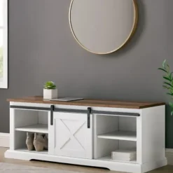 Entryway Furniture-Kirkland's Home Sliding Barn Door Bench White