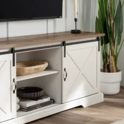 Tv Stands & Media Consoles-Kirkland's Home Sliding Barn Door Media Cabinet White