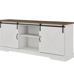 Tv Stands & Media Consoles-Kirkland's Home Sliding Barn Door Media Cabinet White