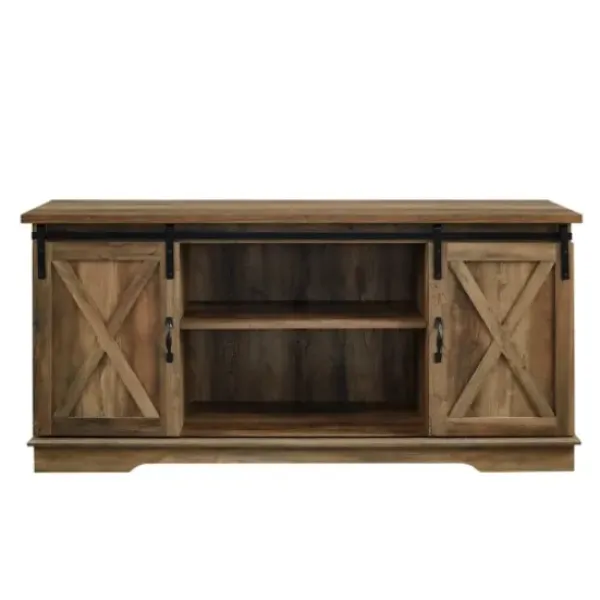 Tv Stands & Media Consoles-Kirkland's Home Sliding Barn Door Open Shelf Oak Tv Stand Brown