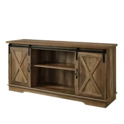 Tv Stands & Media Consoles-Kirkland's Home Sliding Barn Door Open Shelf Oak Tv Stand Brown