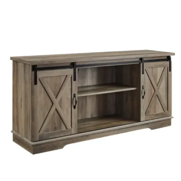 Tv Stands & Media Consoles-Kirkland's Home Sliding Barn Door Open Shelf Wash Tv Stand Gray