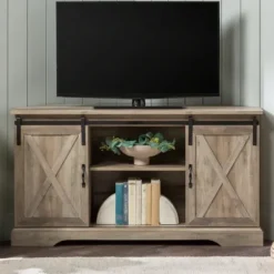 Tv Stands & Media Consoles-Kirkland's Home Sliding Barn Doors Corner Tv Stand Gray