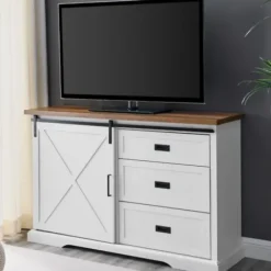 Cabinets & Sideboards-Kirkland's Home Sliding Door And 3-Drawer Sideboard White
