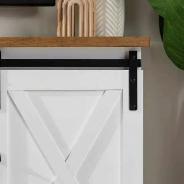 Tv Stands & Media Consoles-Kirkland's Home Sliding Door Rustic Oak Top Tv Stand White