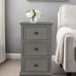 Accent & End Tables-Kirkland's Home Slim Wooden 3-Drawer Side Table Gray