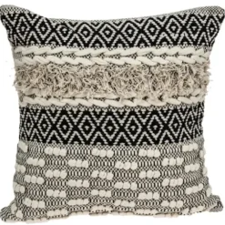 Pillows-Kirkland's Home Sloane Shaggy Knotted Throw Pillow Ivory/Black