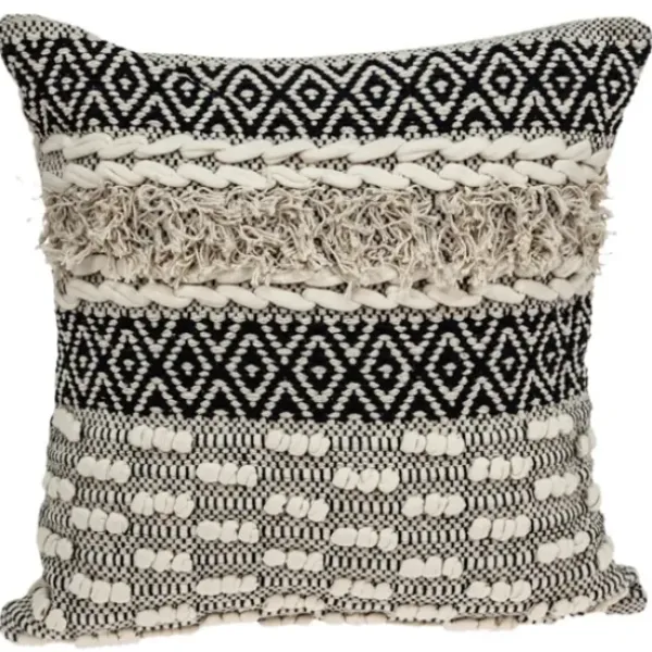 Pillows-Kirkland's Home Sloane Shaggy Knotted Throw Pillow Ivory/Black