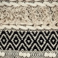 Pillows-Kirkland's Home Sloane Shaggy Knotted Throw Pillow Ivory/Black