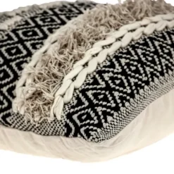 Pillows-Kirkland's Home Sloane Shaggy Knotted Throw Pillow Ivory/Black