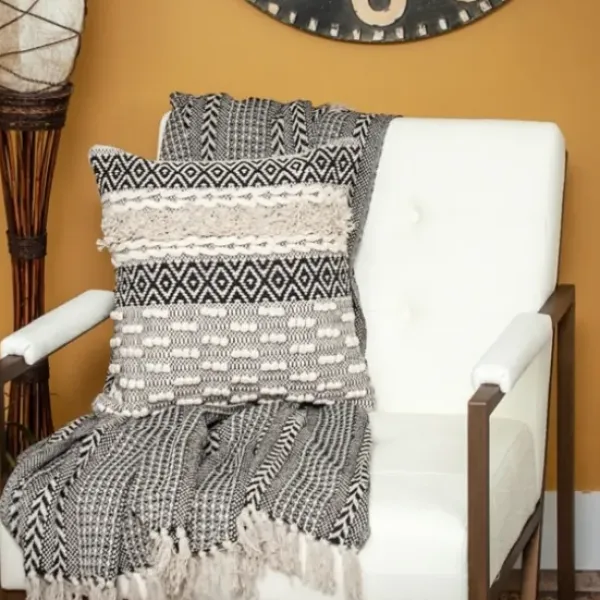 Pillows-Kirkland's Home Sloane Shaggy Knotted Throw Pillow Ivory/Black