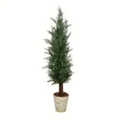 Trees & Topiaries-Kirkland's Home Small Cedar Tree In Mossy White Planter, 36 In.
