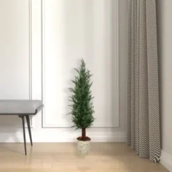 Trees & Topiaries-Kirkland's Home Small Cedar Tree In Mossy White Planter, 36 In.