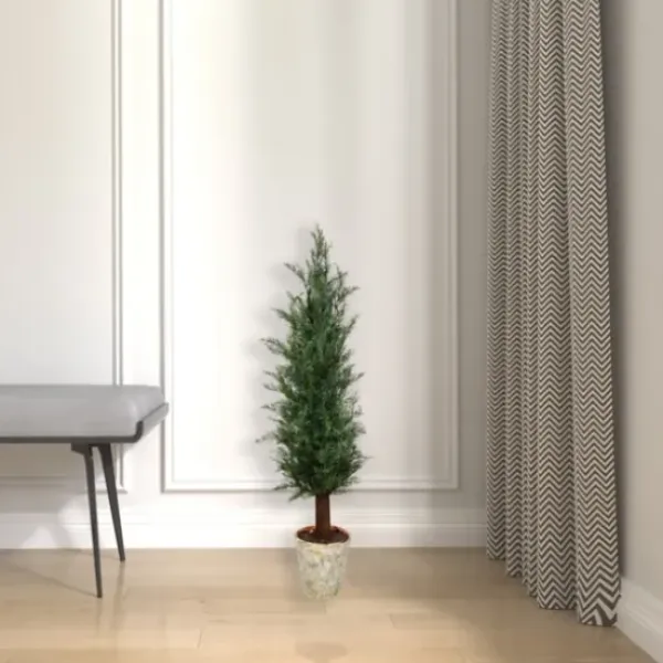 Trees & Topiaries-Kirkland's Home Small Cedar Tree In Mossy White Planter, 36 In.
