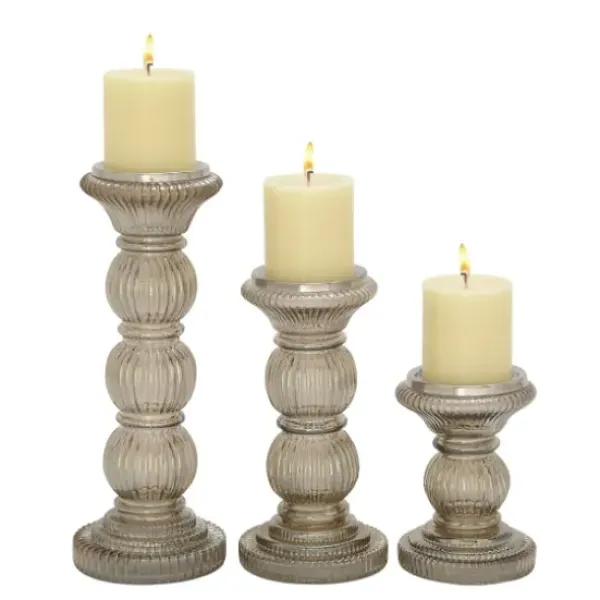 Candle Holders-Kirkland's Home Smoke Glass Pillar Candle Holders, Set Of 3 Gray