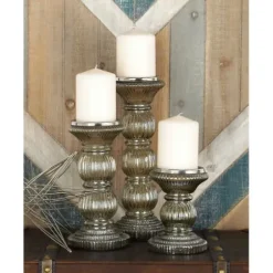 Candle Holders-Kirkland's Home Smoke Glass Pillar Candle Holders, Set Of 3 Gray