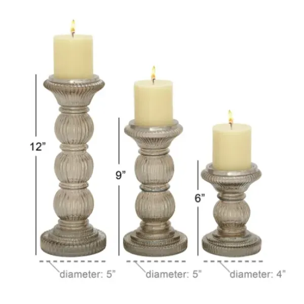 Candle Holders-Kirkland's Home Smoke Glass Pillar Candle Holders, Set Of 3 Gray