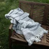 Blankets & Throws-Kirkland's Home Smokey Gray Fringe Stripe Outdoor Throw Blanket Gray/White
