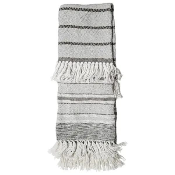 Blankets & Throws-Kirkland's Home Smokey Gray Fringe Stripe Outdoor Throw Blanket Gray/White