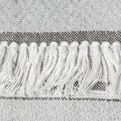 Blankets & Throws-Kirkland's Home Smokey Gray Fringe Stripe Outdoor Throw Blanket Gray/White
