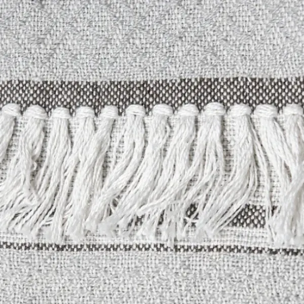Blankets & Throws-Kirkland's Home Smokey Gray Fringe Stripe Outdoor Throw Blanket Gray/White